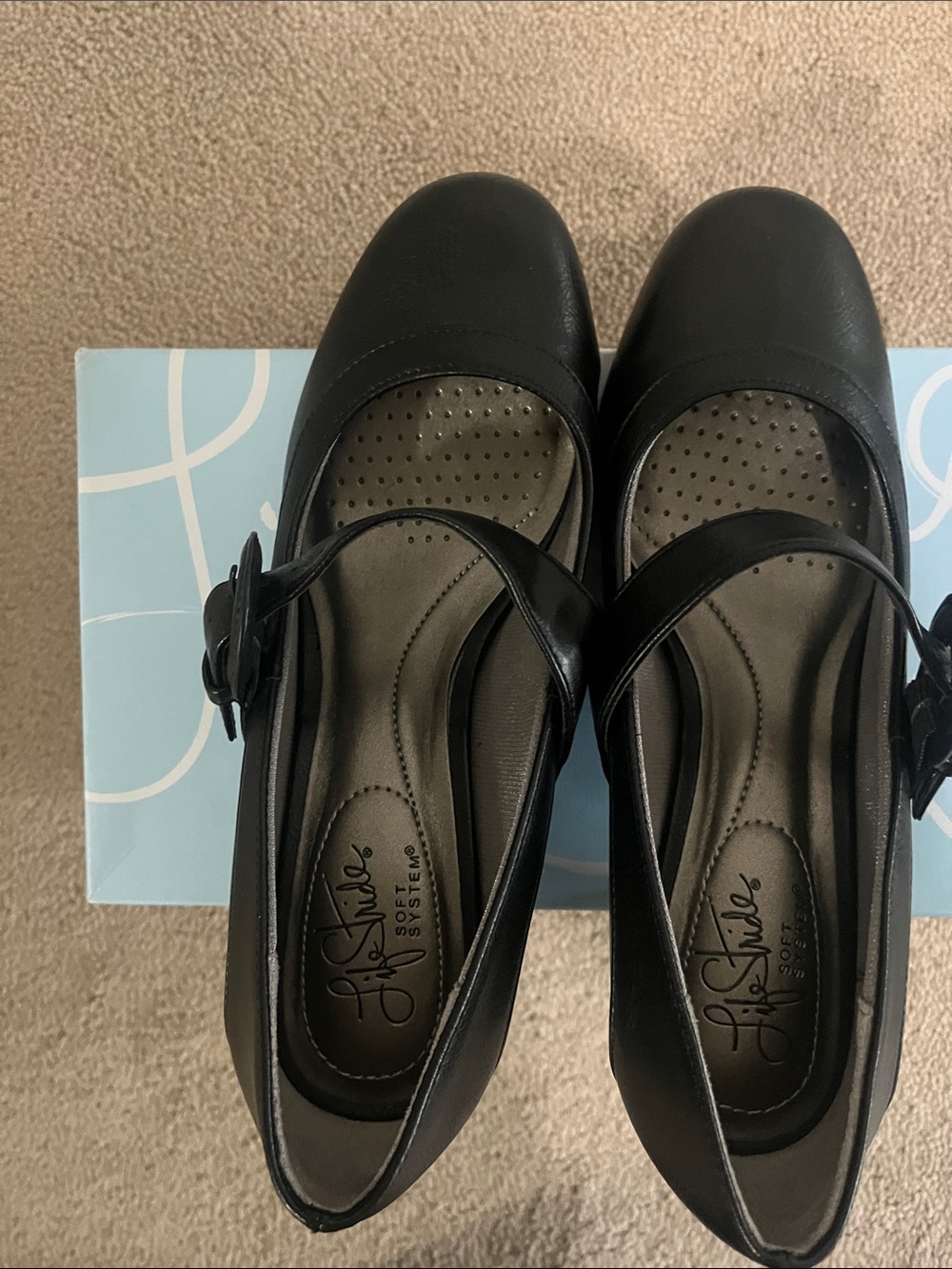 Life Stride Black Mary Jane Heels with Buckle Strap
